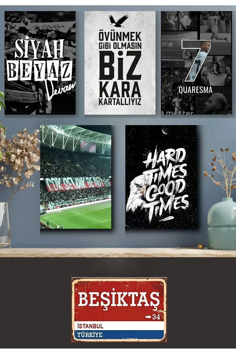 6 Adet Takım Posteri Ahşap 1'Adet (20*30cm) + 5'Adet (10*15cm) ,