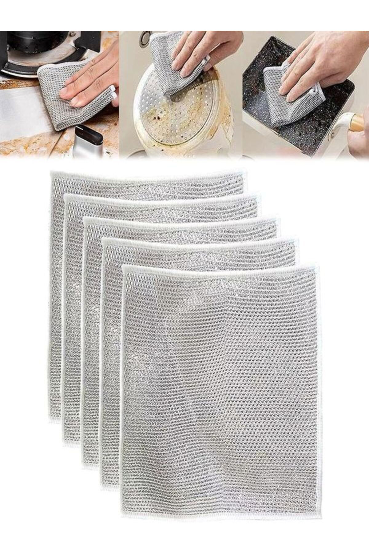 6 Adet Tek Katlı Çok Amaçlı Tel Bulaşık Yıkama Bezi Çok Fonksiyon