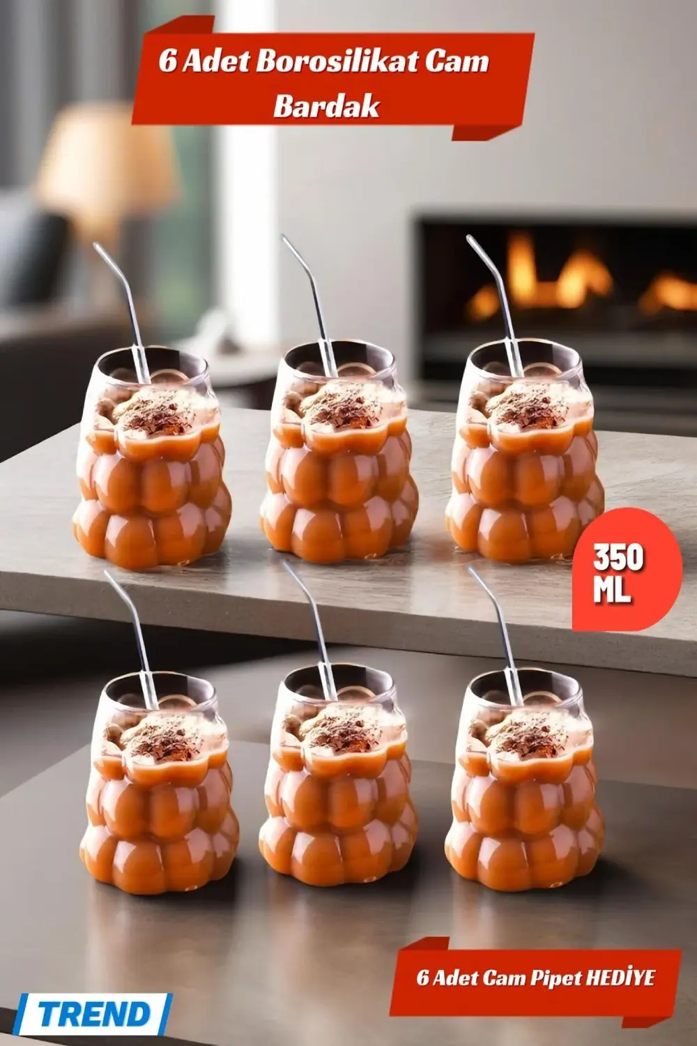 6 Adet Üzüm Model Borosilikat Kokteyl Soğuk Sıcak Kahve Meşrubat