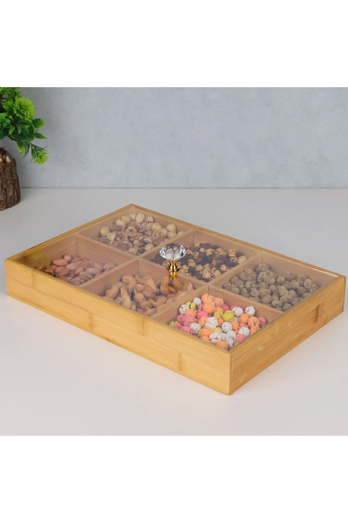 6 Bölmeli Bambu Set: Şekerlik, Çerezlik Ve Sunumluk