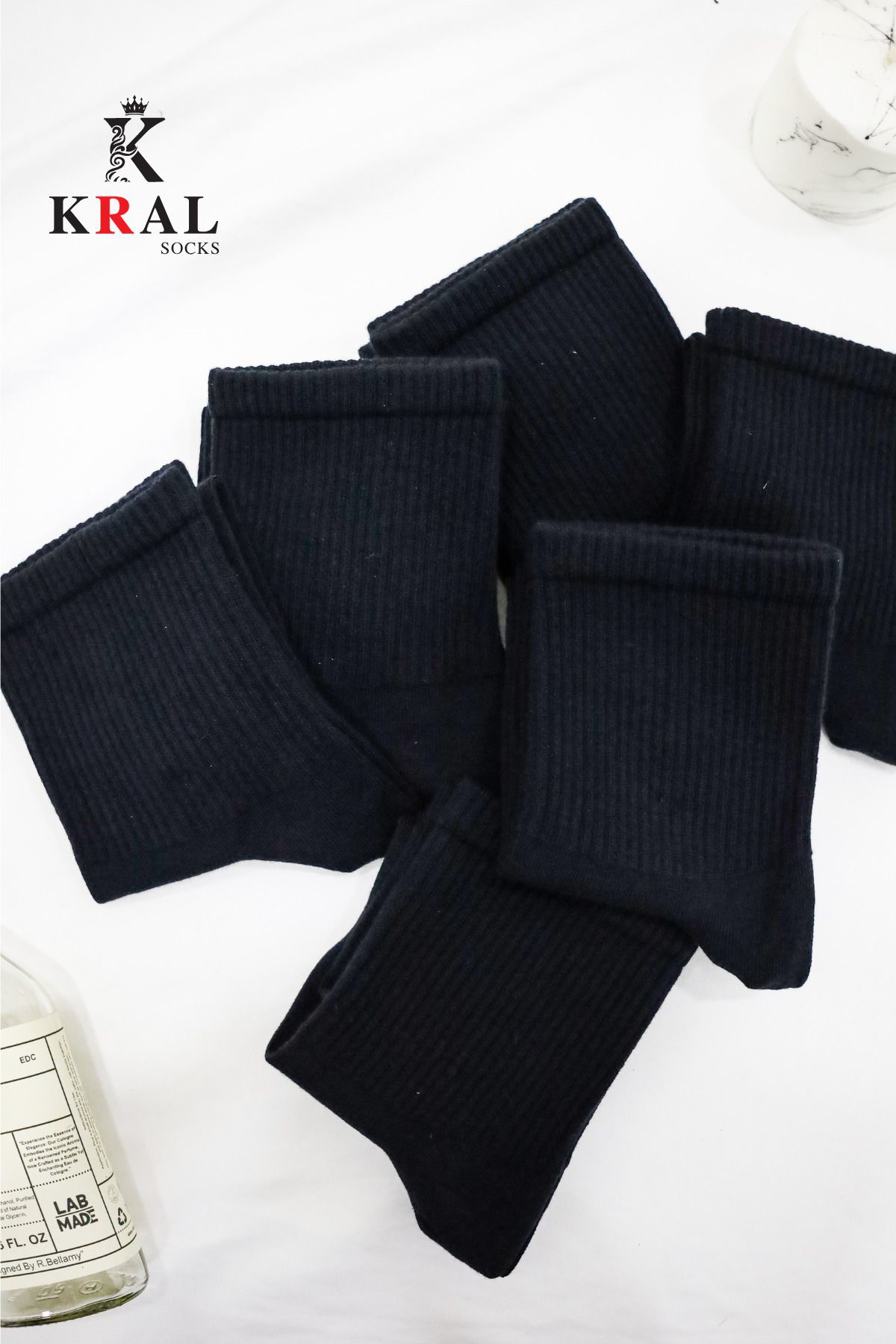 Kral Socks 6 Çift Pamuklu Tenis Çorap Dikişsiz Kolej Boy Unisex Siyah