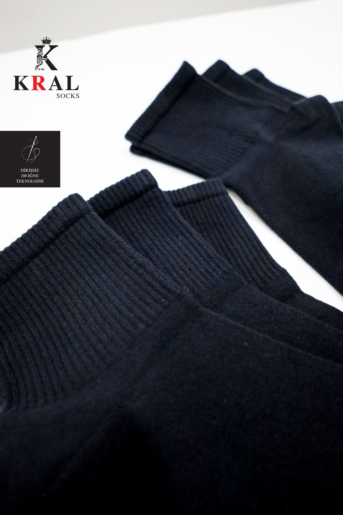 Kral Socks 6 Çift Pamuklu Tenis Çorap Dikişsiz Kolej Boy Unisex Siyah