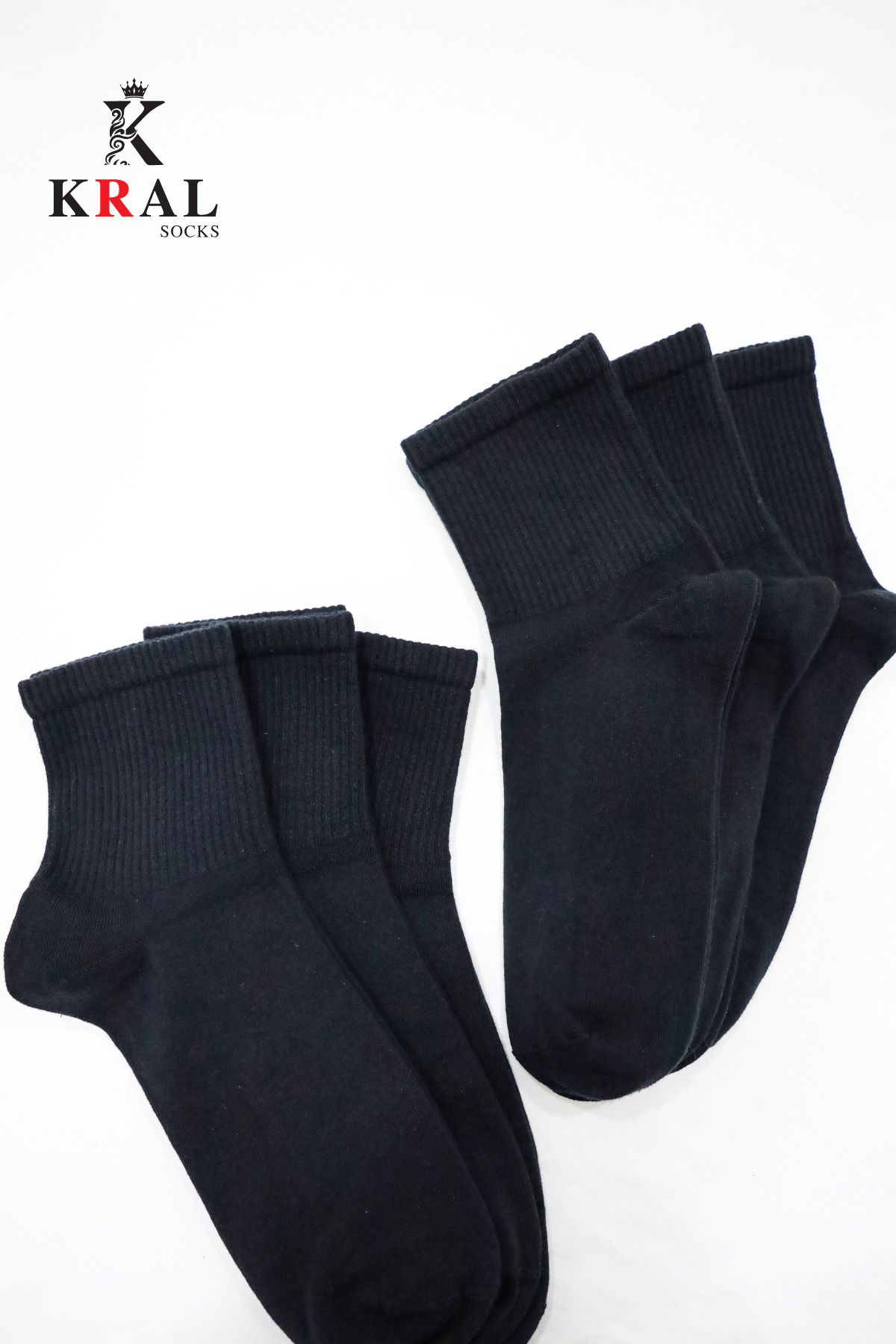 Kral Socks 6 Çift Pamuklu Tenis Çorap Dikişsiz Kolej Boy Unisex Siyah