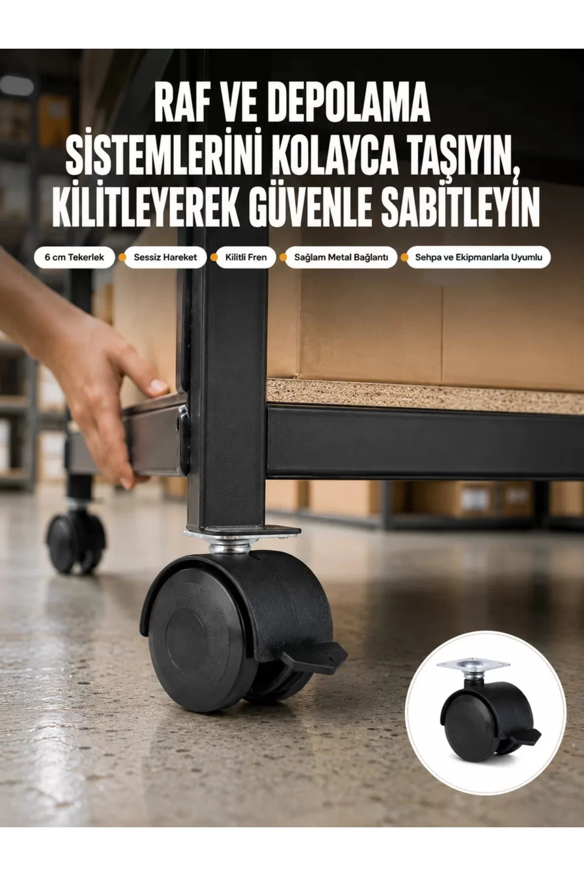 6 cm Kilitli Tekerlek Ayak 4 Adet Sehpa ve Ekipman Uyumlu 6 cm Kilitli Tekerlek Ayak 4 Adet Sehpa ve Ekipman Uyumlu