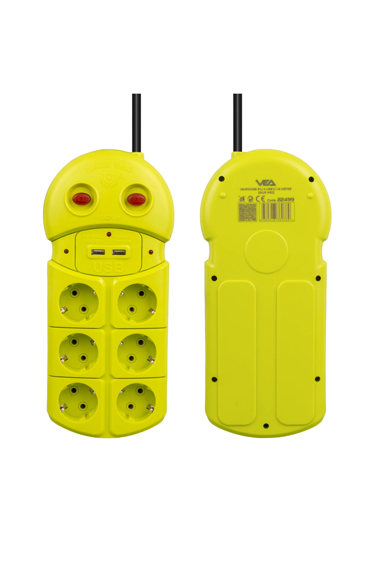 6 Fişli 2 Usb Portlu 1.5 Metre Kablolu Akım Korumalı Grup Priz 250V 16A 6 Fişli 2 Usb Portlu 1.5 Metre Kablolu Akım Korumalı Grup Priz 250V 16A