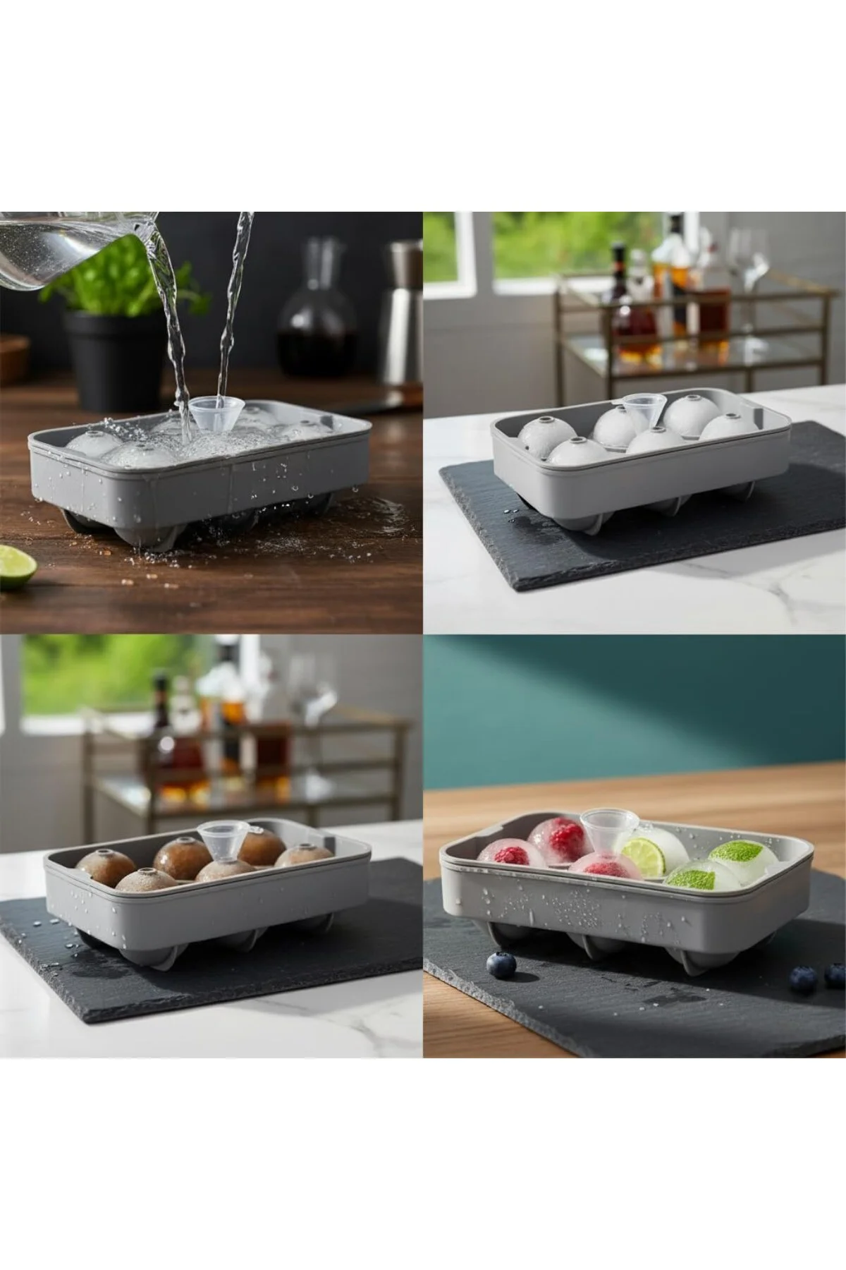 6 Gözlü Silikon Top Buz Kalıbı (18x12x5 cm) | Büyük Boy Yuvarlak Buz Küpü Yapıcı