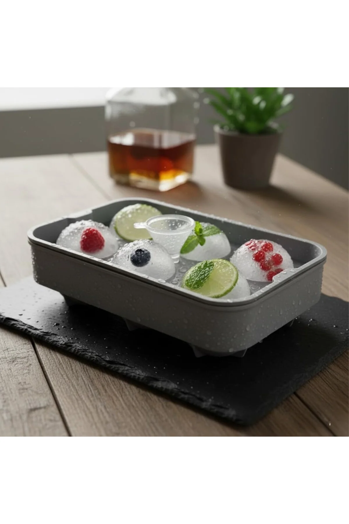 6 Gözlü Silikon Top Buz Kalıbı (18x12x5 cm) | Büyük Boy Yuvarlak Buz Küpü Yapıcı