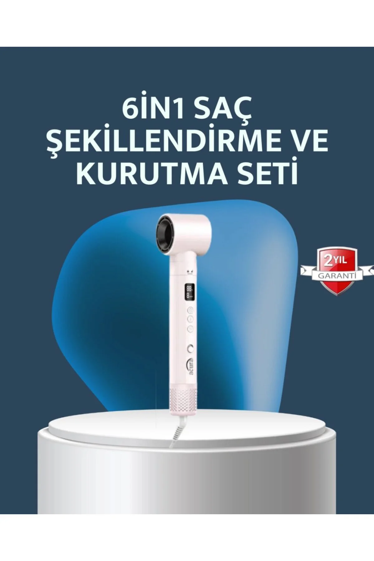6-in-1 Saç Şekillendirme Seti Yüksek Hızlı Motor Negatif İyon Lcd
