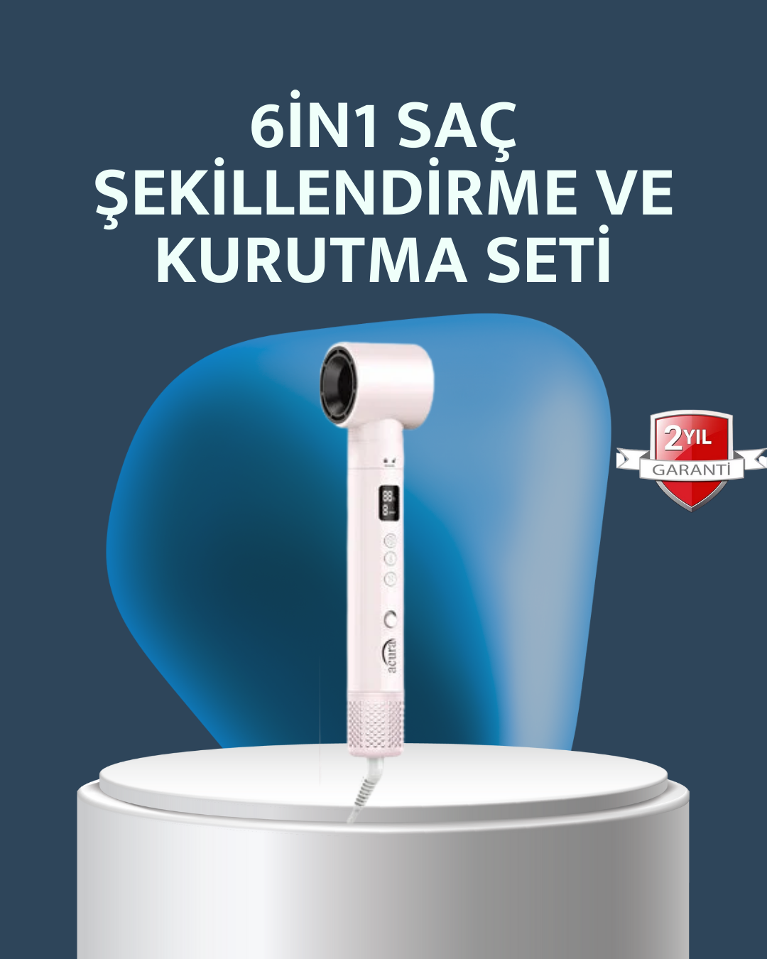 6-in-1 Saç Şekillendirme Seti Yüksek Hızlı Motor Negatif İyon LCD