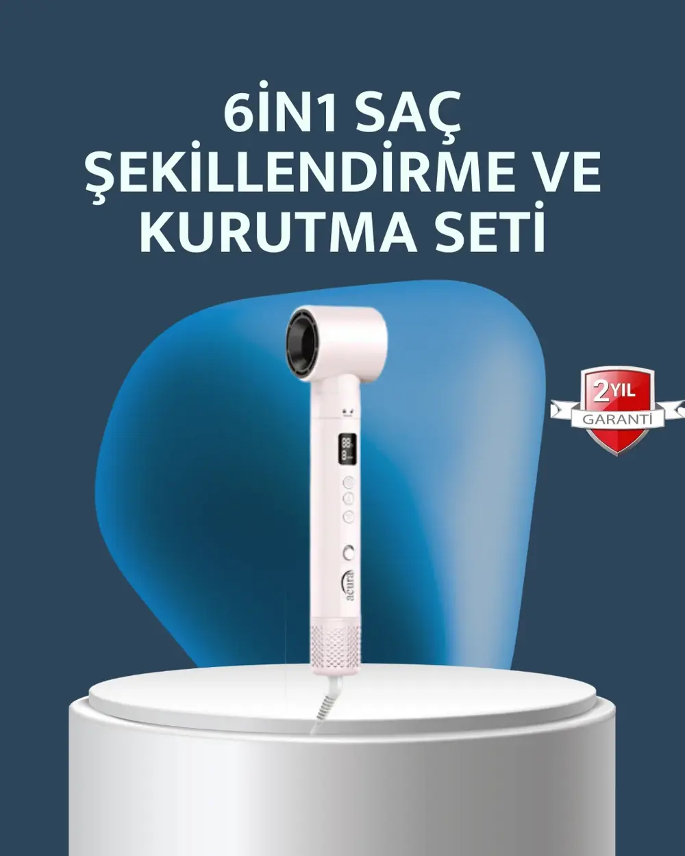 6-in-1 Saç Şekillendirme Seti Yüksek Hızlı Motor Negatif İyon LCD