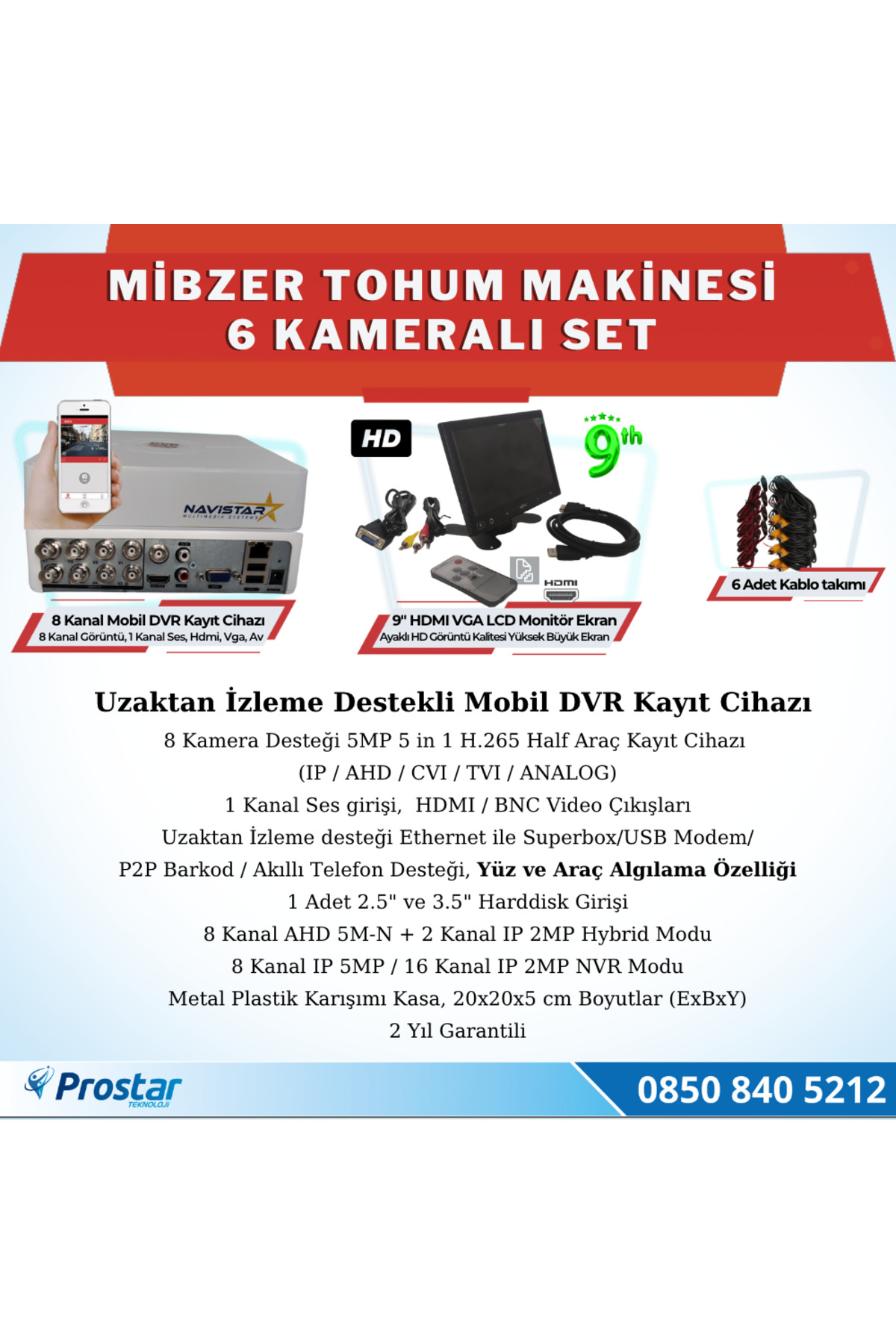 Navistar 6 Kameralı Mibzer Havalı Tohum Makinesi 9 İnç Hdmi Monitörlü Kame