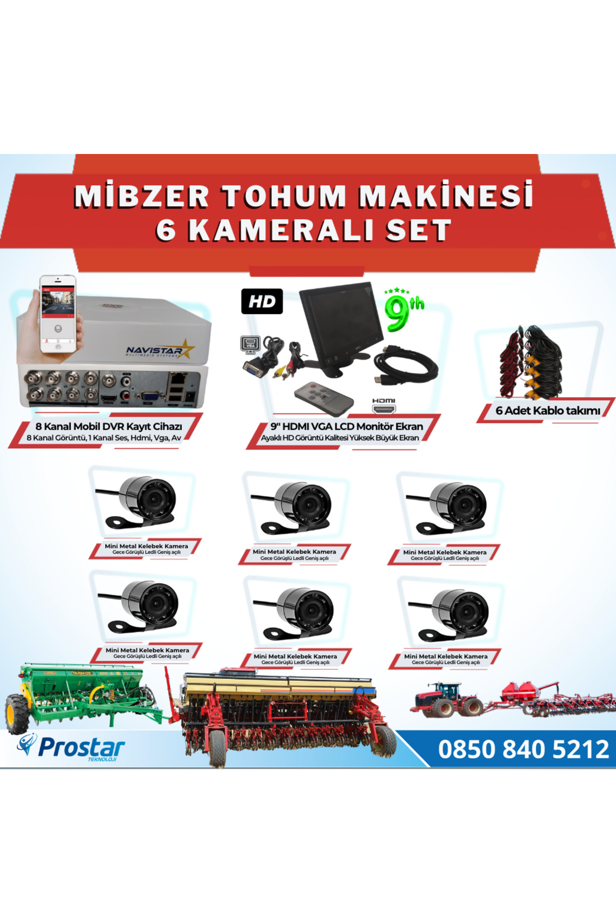 Navistar 6 Kameralı Mibzer Havalı Tohum Makinesi 9 İnç Hdmi Monitörlü Kame