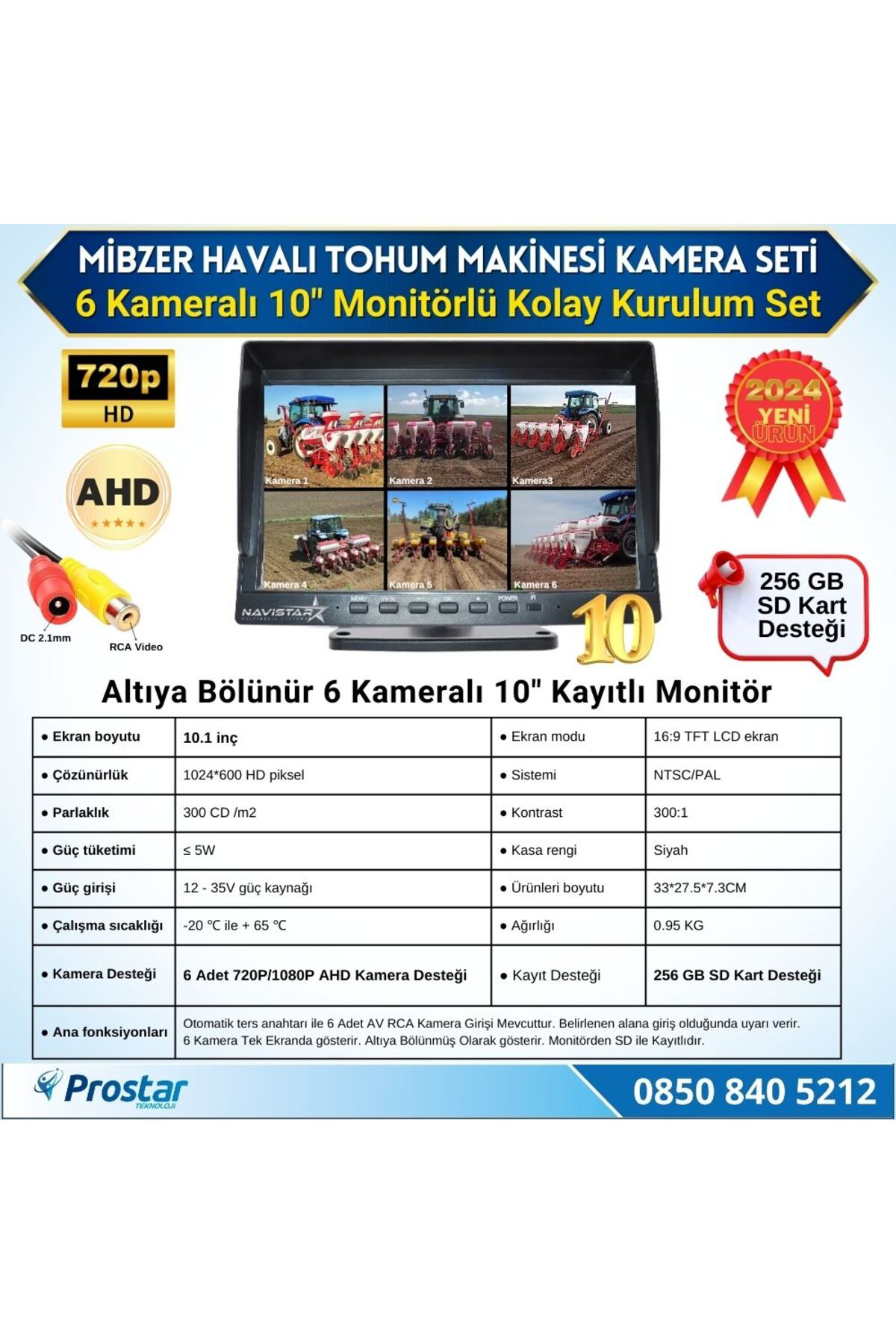 Navistar 6 Kameralı Mibzer İçin 10 İnç Monitör Altıya Bölen Kayıtlı 256 Gb