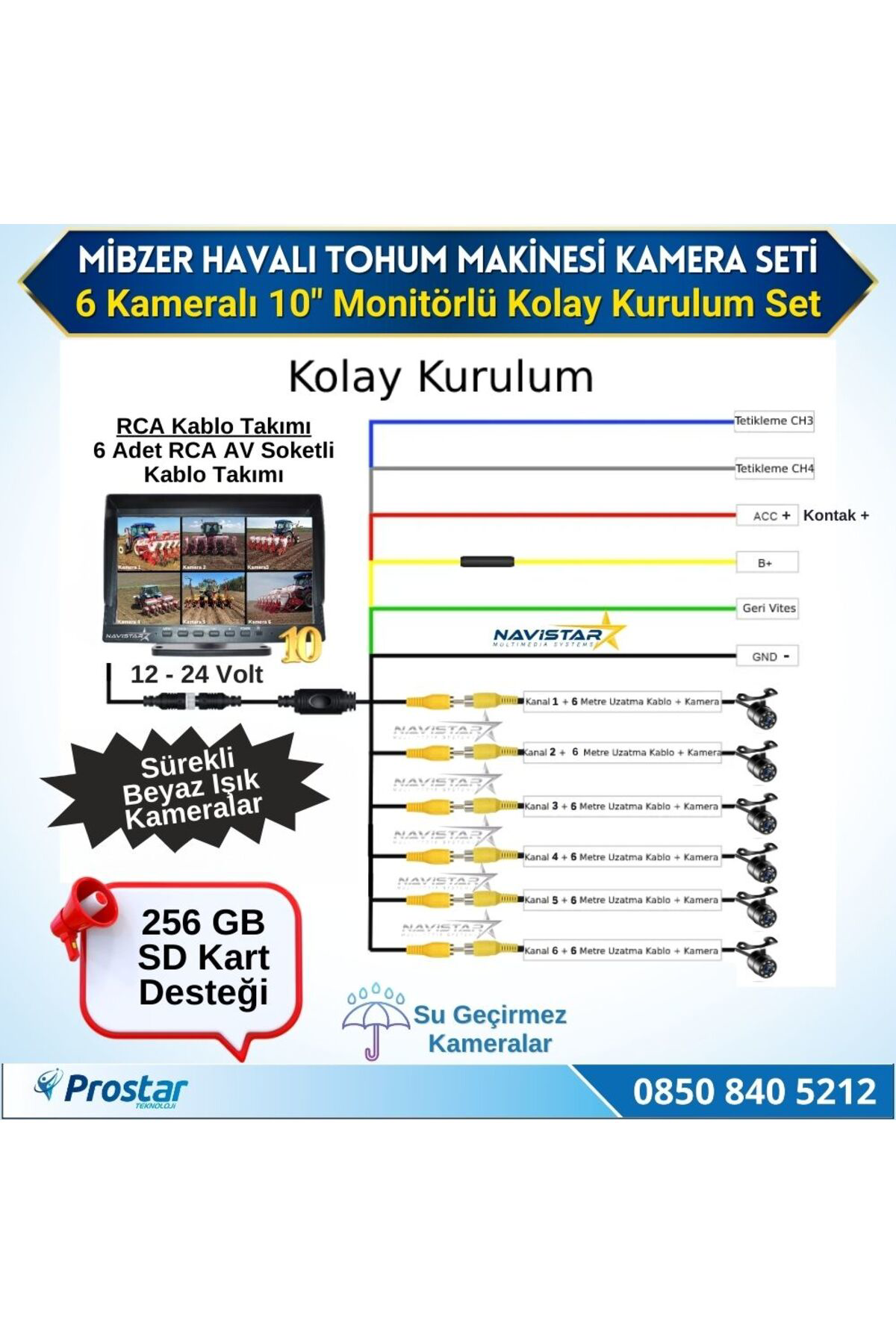 Navistar 6 Kameralı Mibzer İçin 10 İnç Monitör Altıya Bölen Kayıtlı 256 Gb