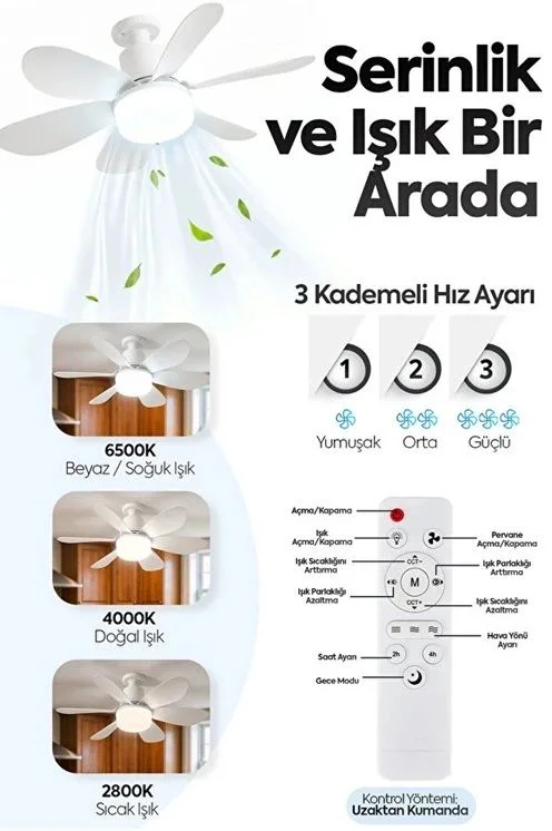 6 Kanatlı LED Aydınlatmalı Uzaktan Kumandalı Tavan Vantilatörü Fiyatı, Yorumları ve Özellikleri