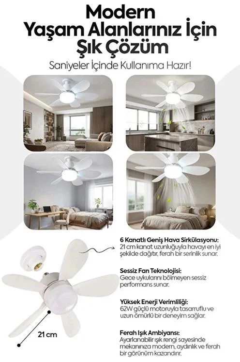 6 Kanatlı LED Aydınlatmalı Uzaktan Kumandalı Tavan Vantilatörü Fiyatı, Yorumları ve Özellikleri