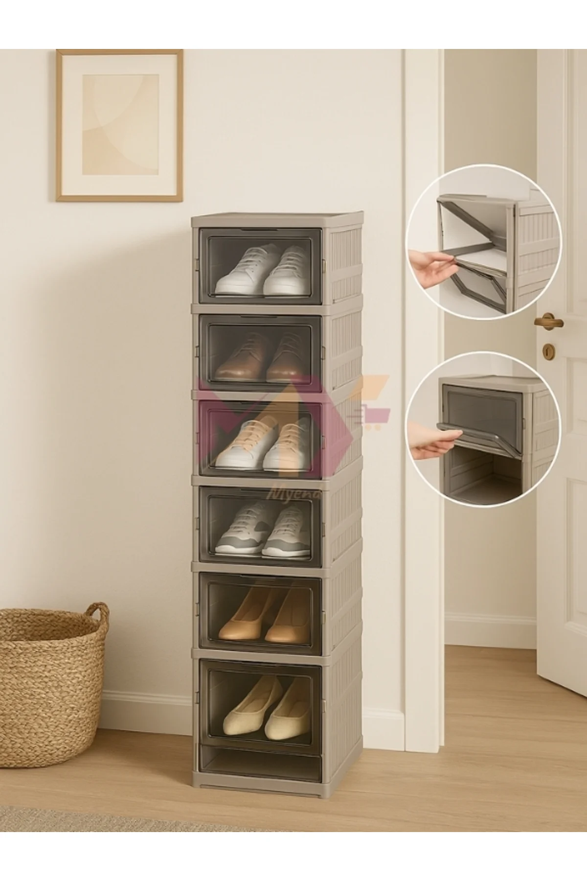 6 Katlı Modüler Ayakkabılık Portatif Katlanabilen Ayakkabı Dolabı