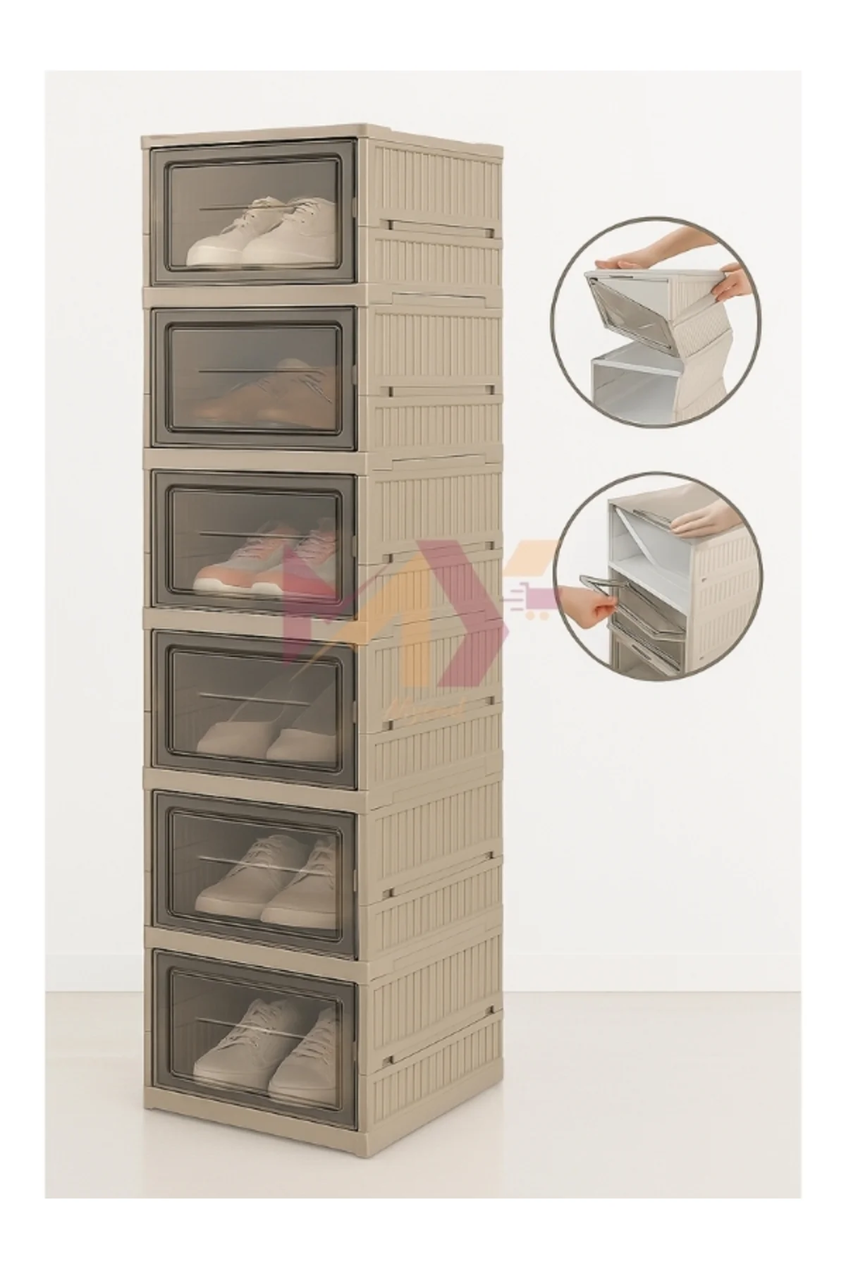 6 Katlı Modüler Ayakkabılık Portatif Katlanabilen Ayakkabı Dolabı