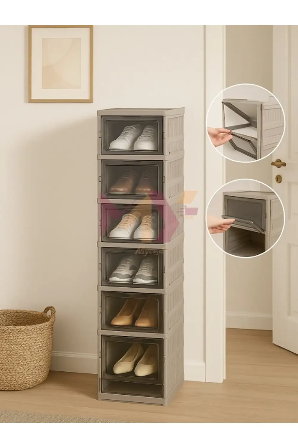 6 Katlı Modüler Ayakkabılık Portatif Katlanabilen Ayakkabı Dolabı