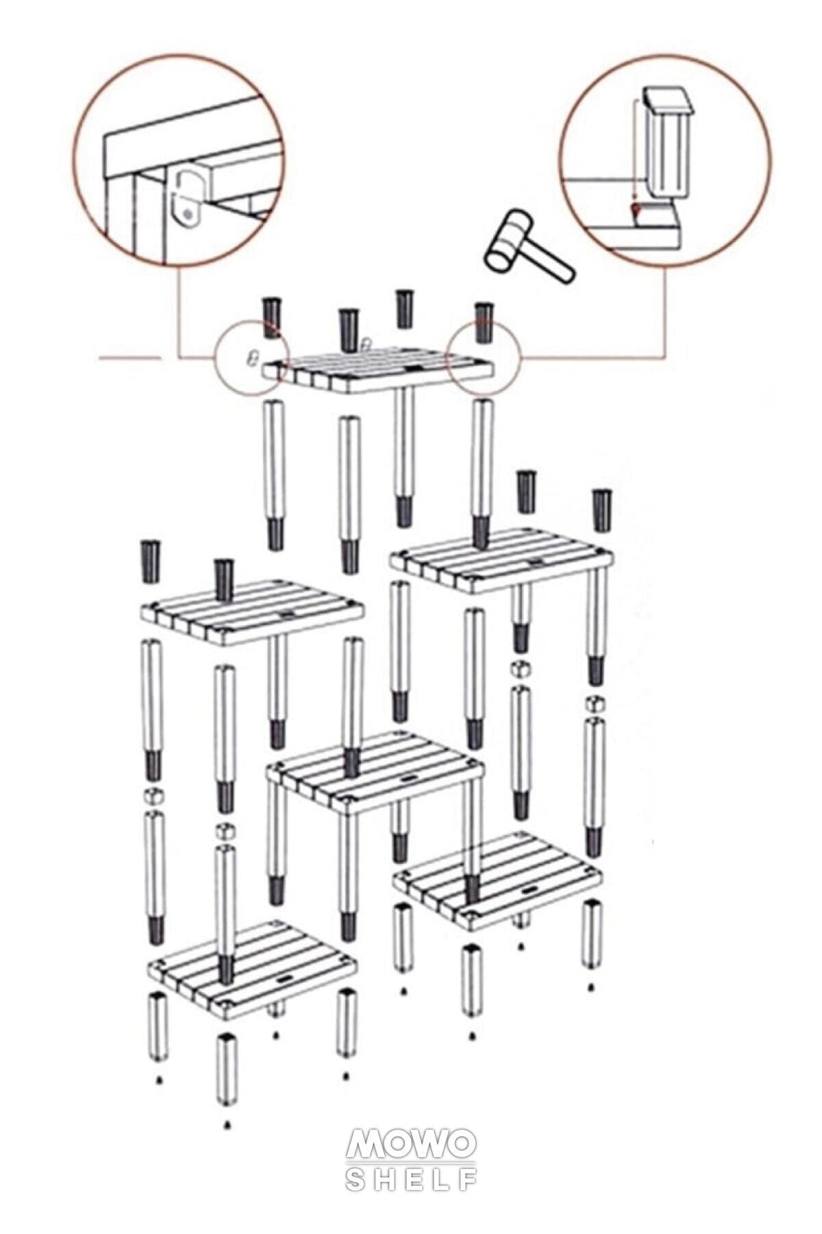 Naturawin 6 Katlı Modüler Banyo Rafı Mutfak Balkon Salon Bahçe Rafı Kitaplı