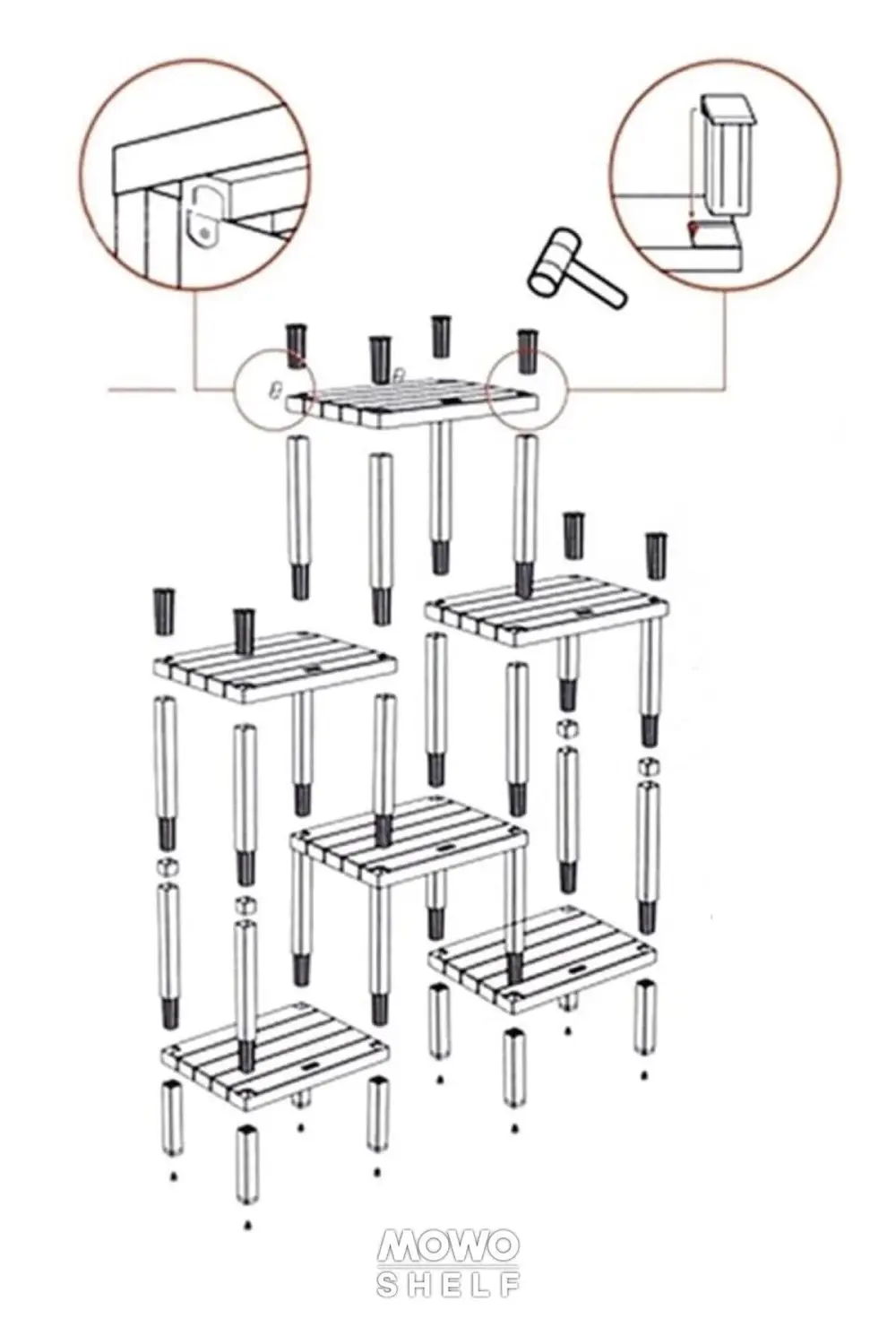6 Katlı Modüler Banyo Rafı Mutfak Balkon Salon Bahçe Rafı Kitaplı