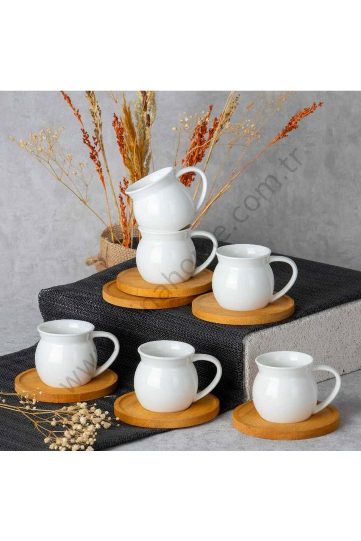 Ms Morry 6 Kişilik Bambu Kahve Fincanı Takımı Porselen,