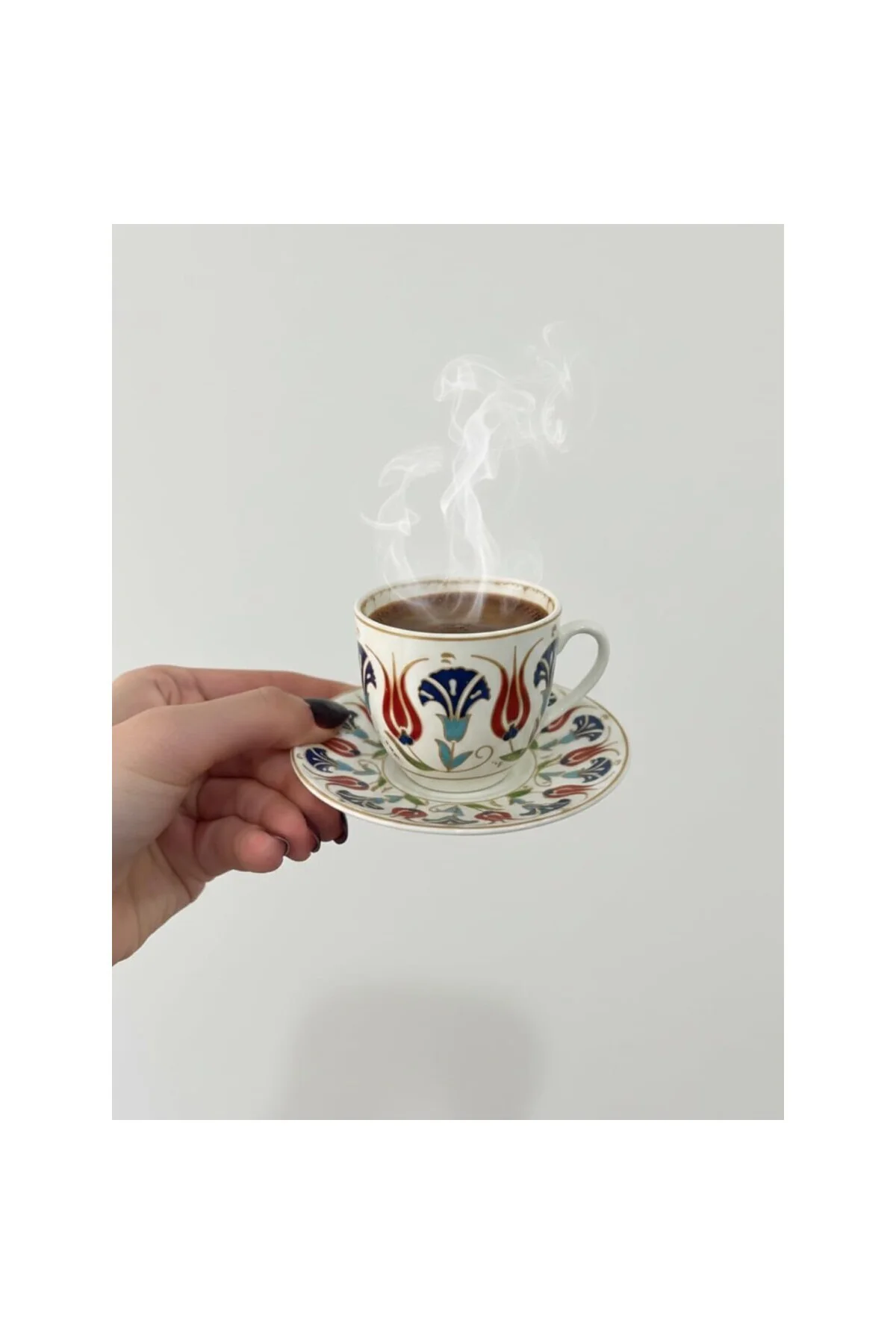 6 Kişilik Kahve Fincanı Takımı, Çini Desenli, Porselen, Fincan ve