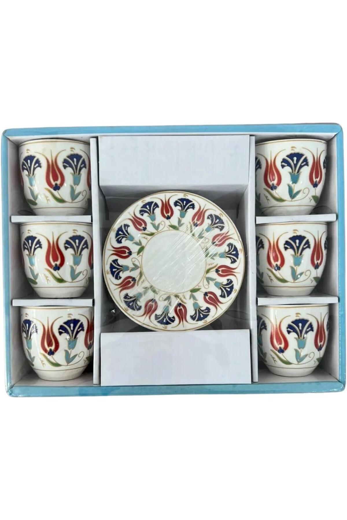 6 Kişilik Kahve Fincanı Takımı, Çini Desenli, Porselen, Fincan ve