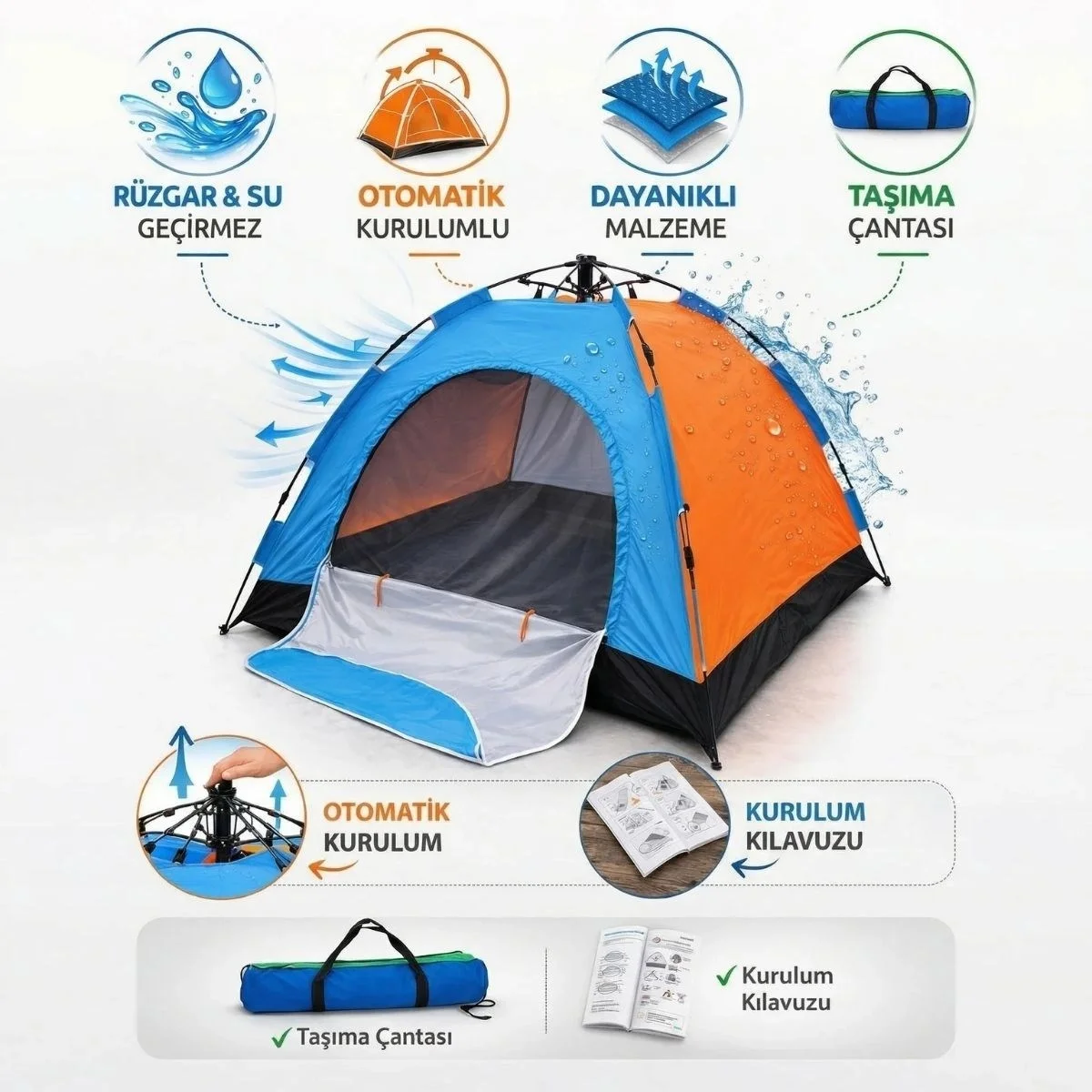 6 Kişilik Otomatik Kurulum Kamp Çadırı – Outdoor Aile, Doğa, Suya Dayanıklı Hızlı Kurulum Çadır 220x250x160 Cm Bx40 Fiyatı, Yorumları ve Özellikleri