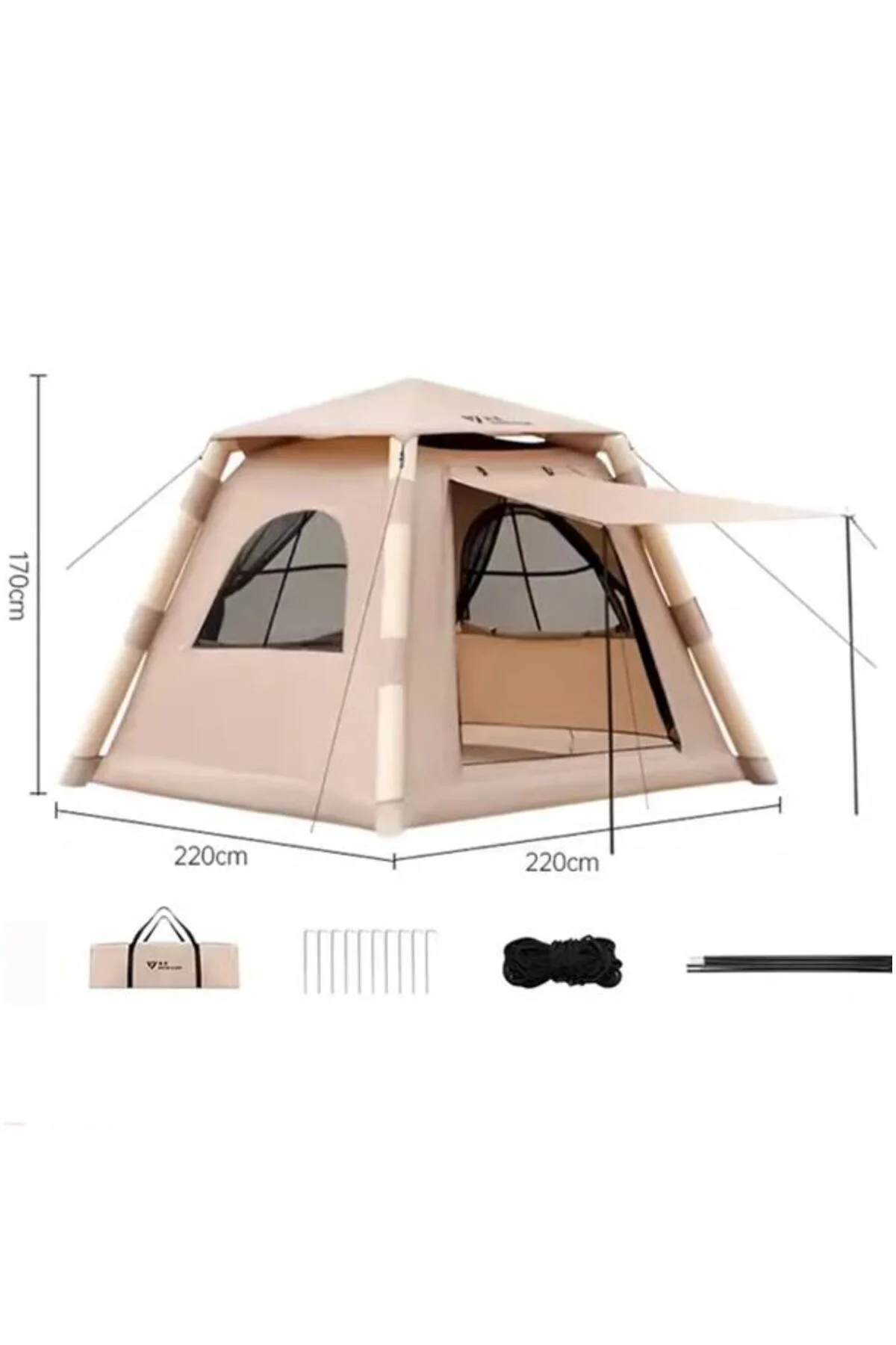 6 Kişilik Tenteli 4 Mevsim Su Geçirmez Şişme Kamp Çadırı 220x220x190 CM 6 Kişilik Tenteli 4 Mevsim Su Geçirmez Şişme Kamp Çadırı 220x220x190 CM