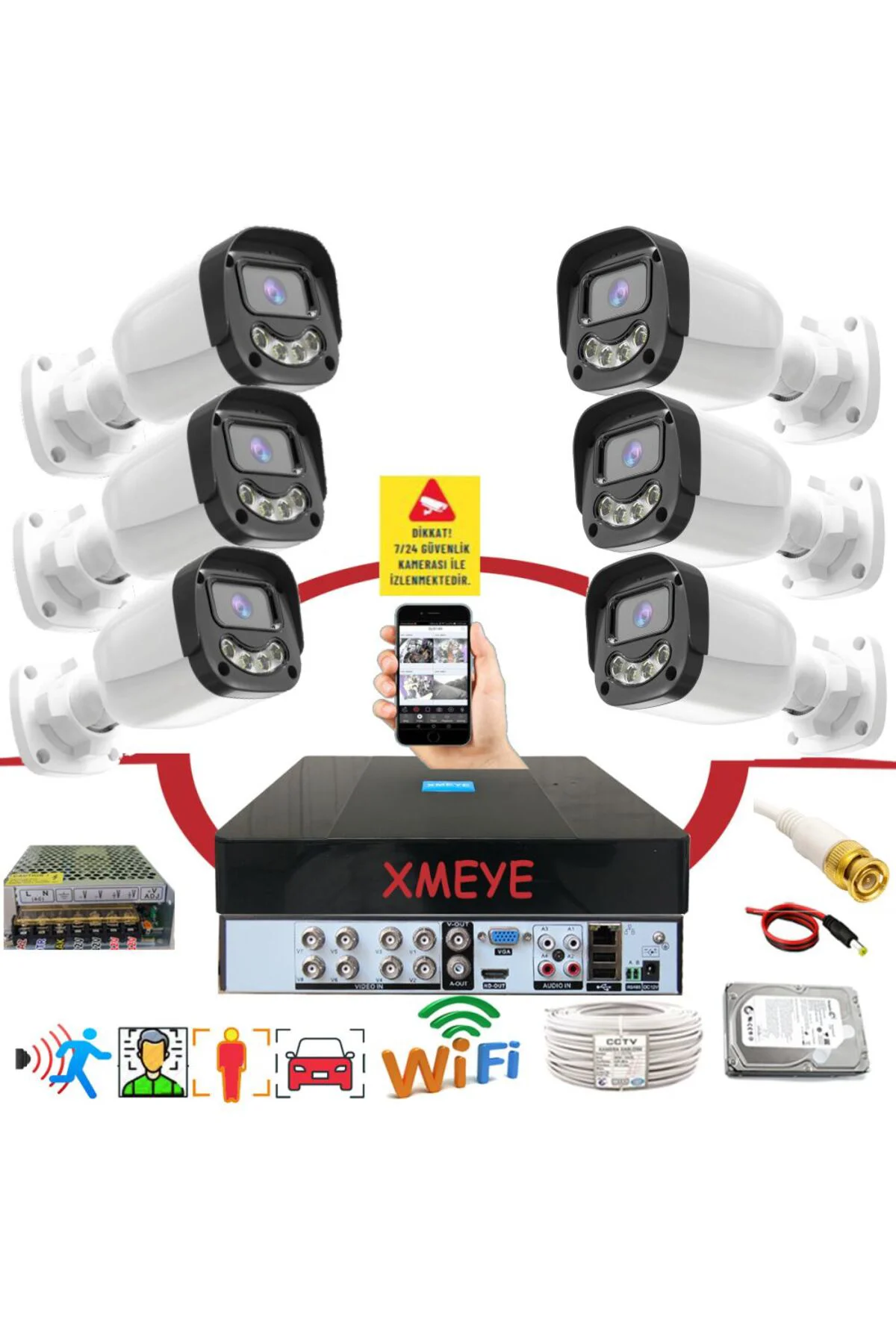 6 lı Araç İnsan Yüz Tanımalı Hareket Algılayan 5 MP Lens 4 Warm Led Gece Renkli Kamera Seti 2304W 6 lı Araç İnsan Yüz Tanımalı Hareket Algılayan 5 MP Lens 4 Warm Led Gece Renkli Kamera Seti 2304W