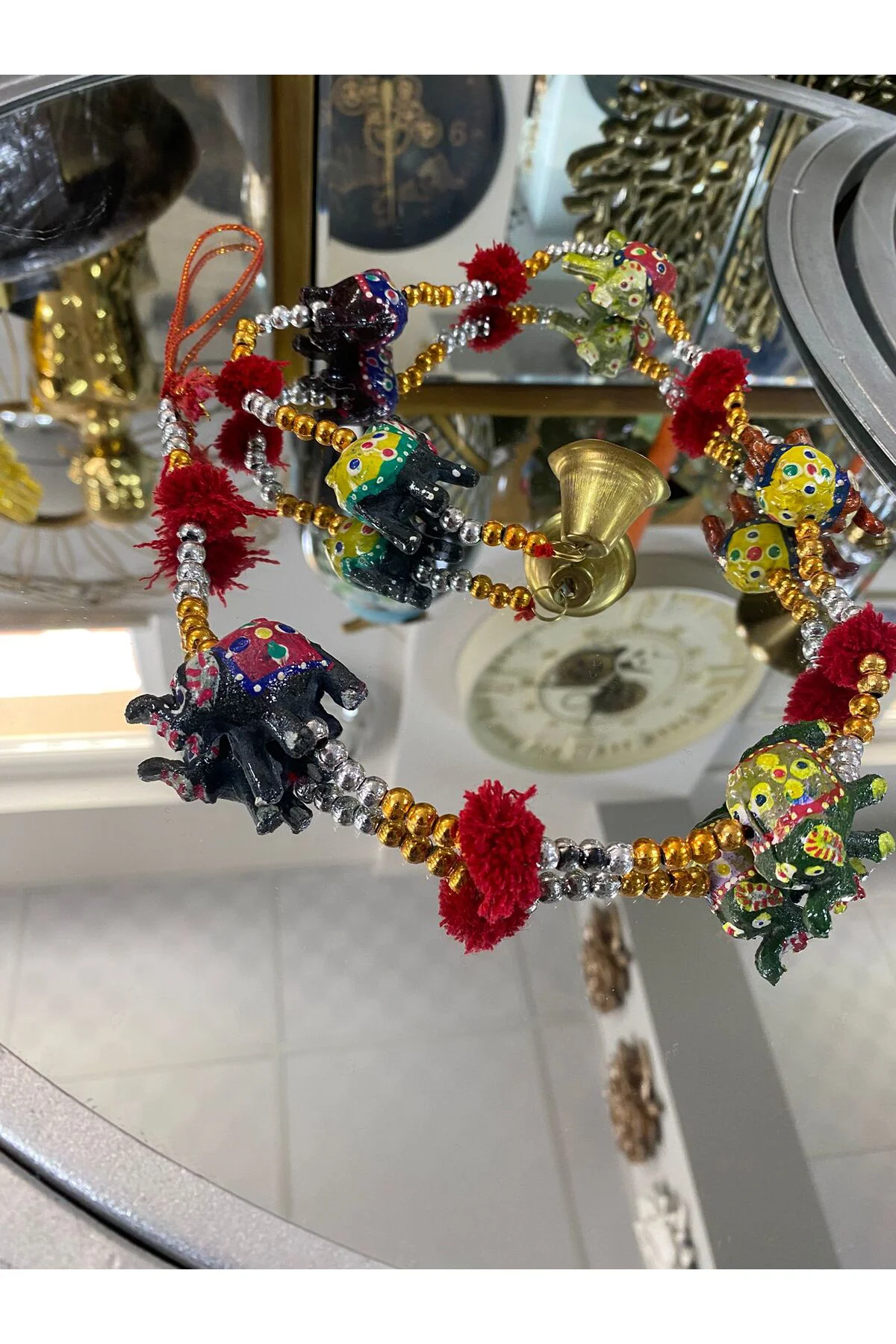 6 lı Fil Bereket Sarkaçı Dekoratif Balkon Bahçe Duvar Kapı Süsü 89*6cm