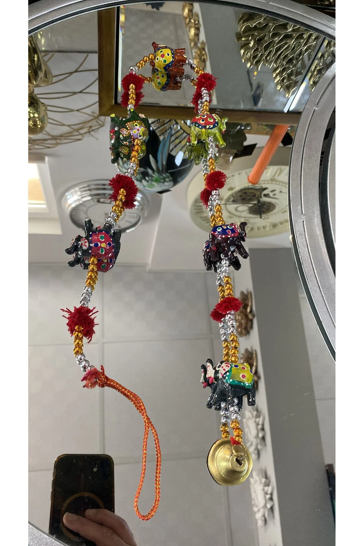6 lı Fil Bereket Sarkaçı Dekoratif Balkon Bahçe Duvar Kapı Süsü 89*6cm