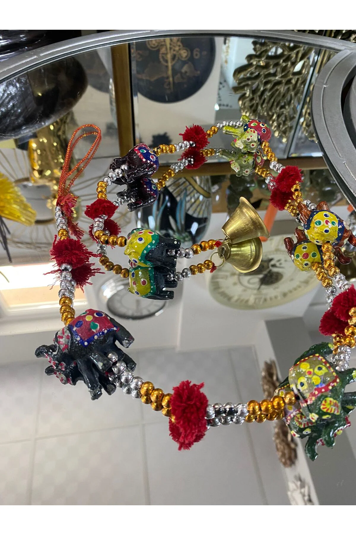 6 lı Fil Bereket Sarkaçı Dekoratif Balkon Bahçe Duvar Kapı Süsü 89*6cm