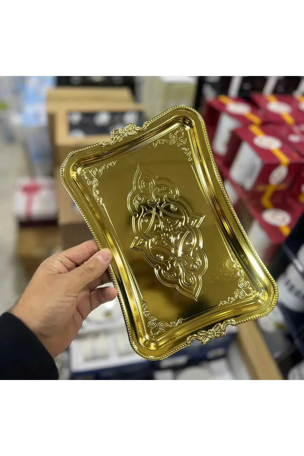 6 Lı Gold Dekoratif Metal Sunum Tepsisi 25 X 17 Cm
