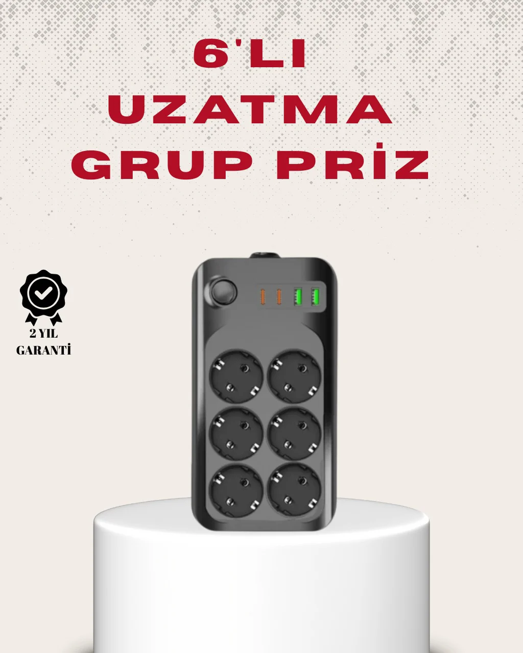 6 Lı Grup Priz Termal Korumalı Usb Type-c Çoklu Priz 2 Metre Kabl