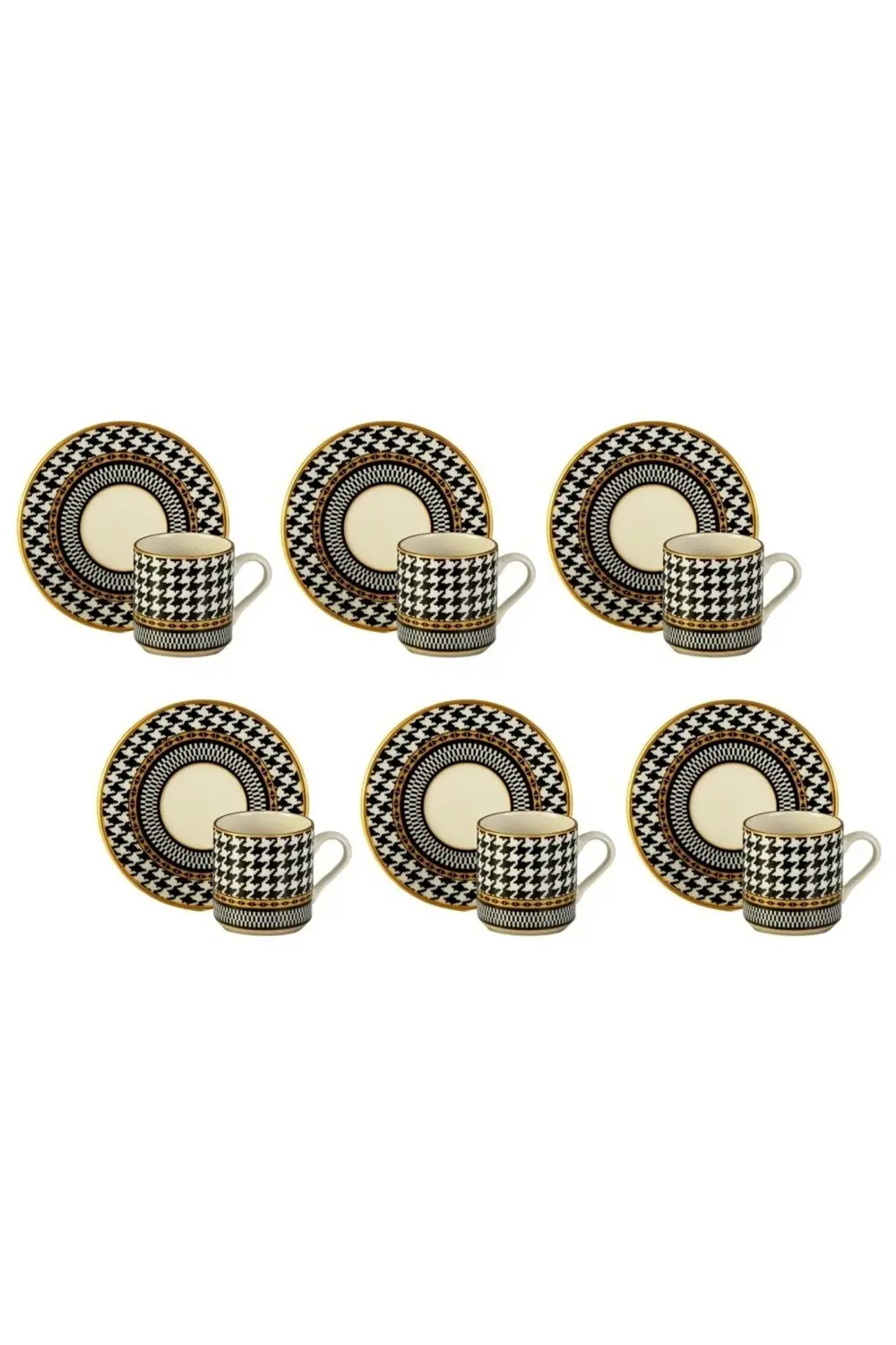 6 Lı Kaz Ayağı Desen Kahve Fincanı Seti
