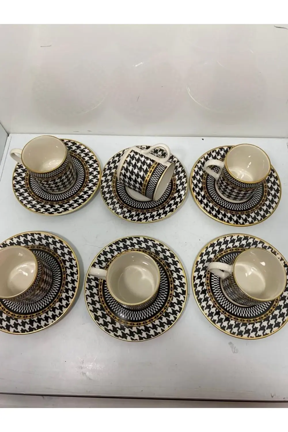 6 Lı Kaz Ayağı Desen Kahve Fincanı Seti