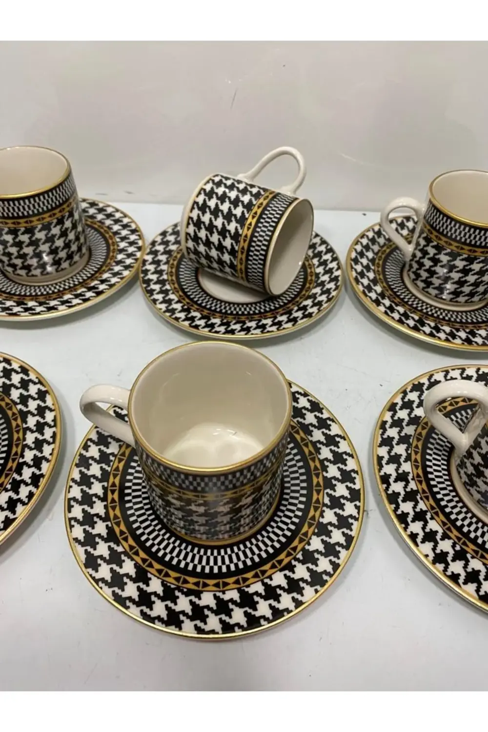 6 Lı Kaz Ayağı Desen Kahve Fincanı Seti