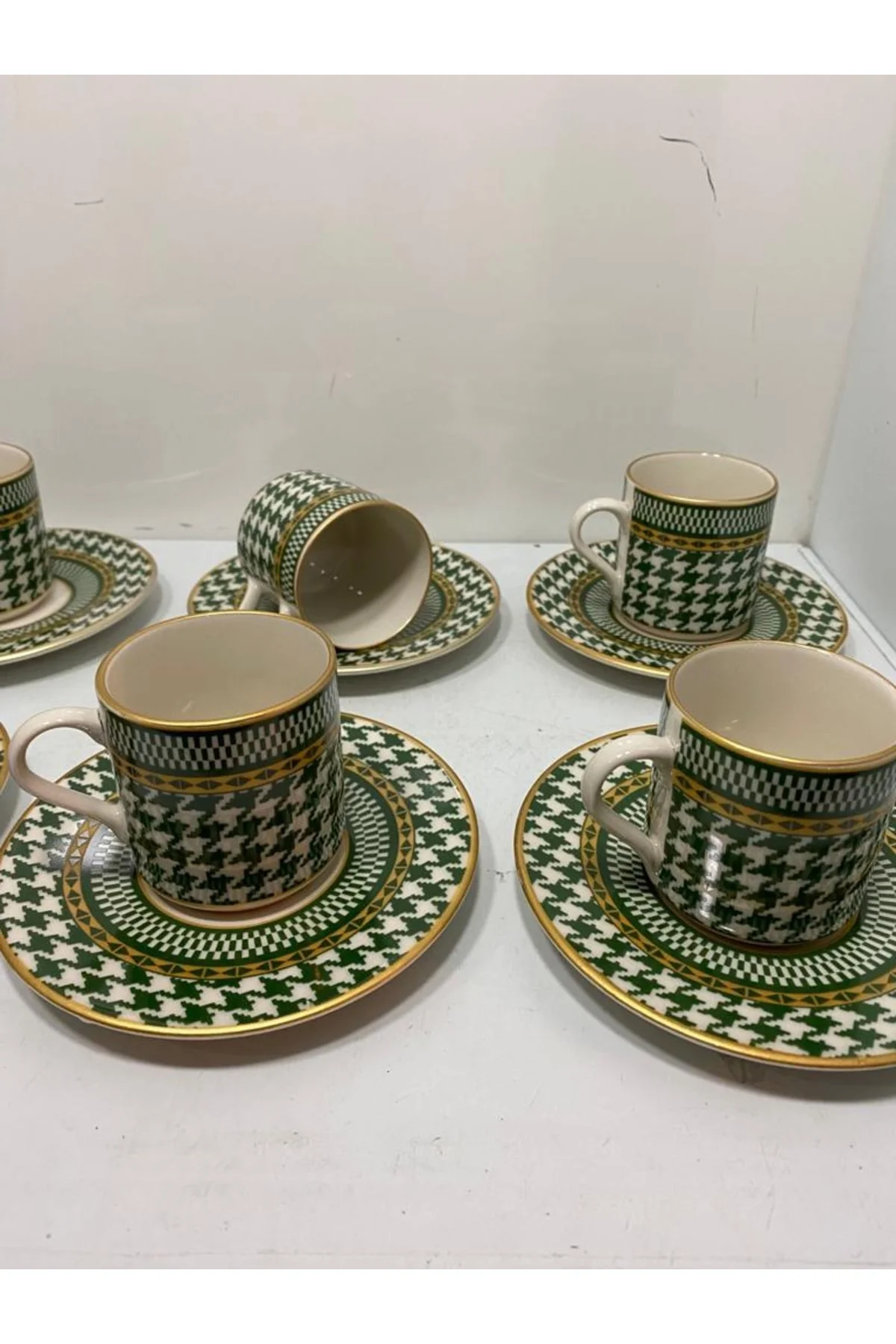 6 Lı Kaz Ayağı Desen Kahve Fincanı Seti