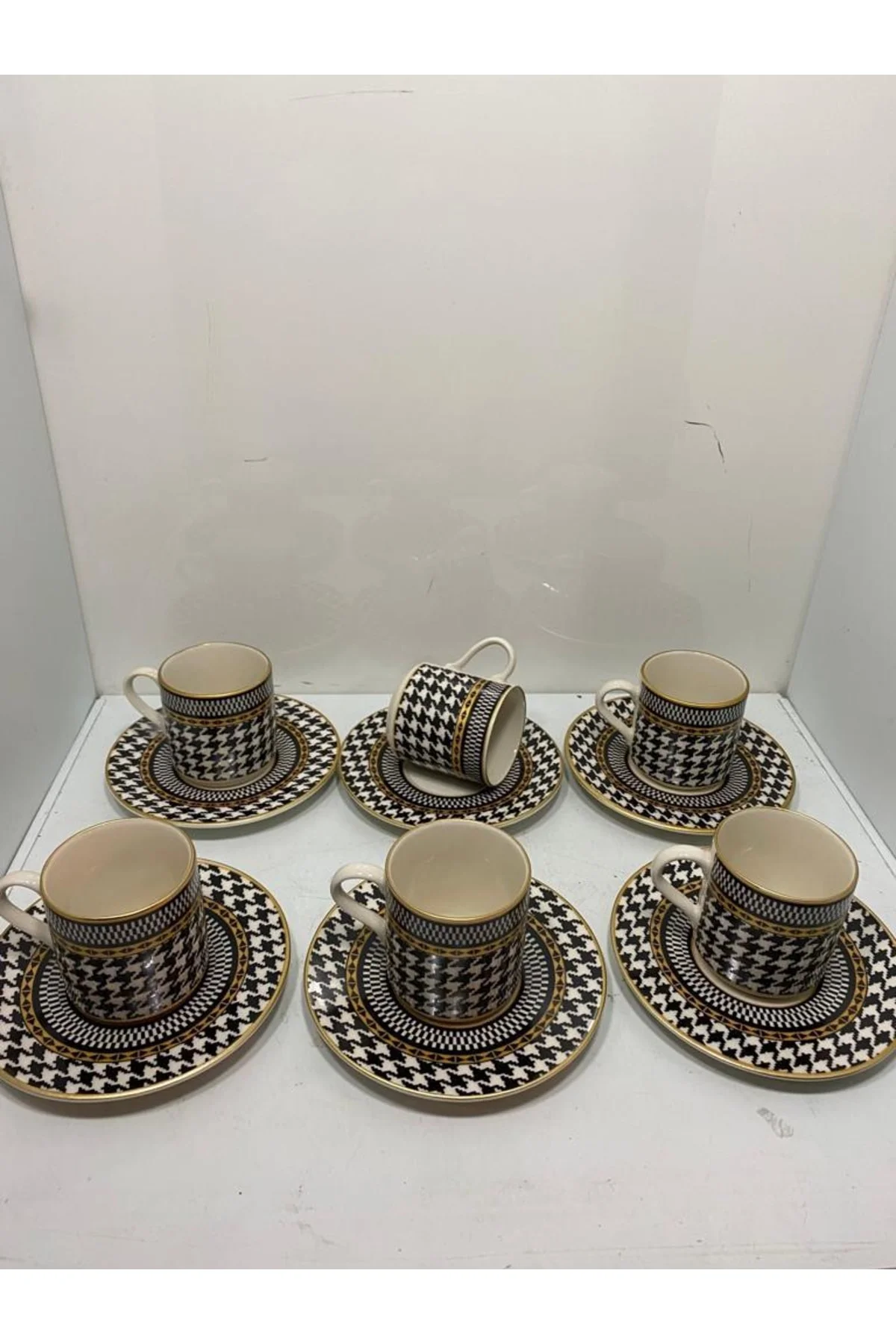 6 Lı Kaz Ayağı Desen Kahve Fincanı Seti - Görsel 5