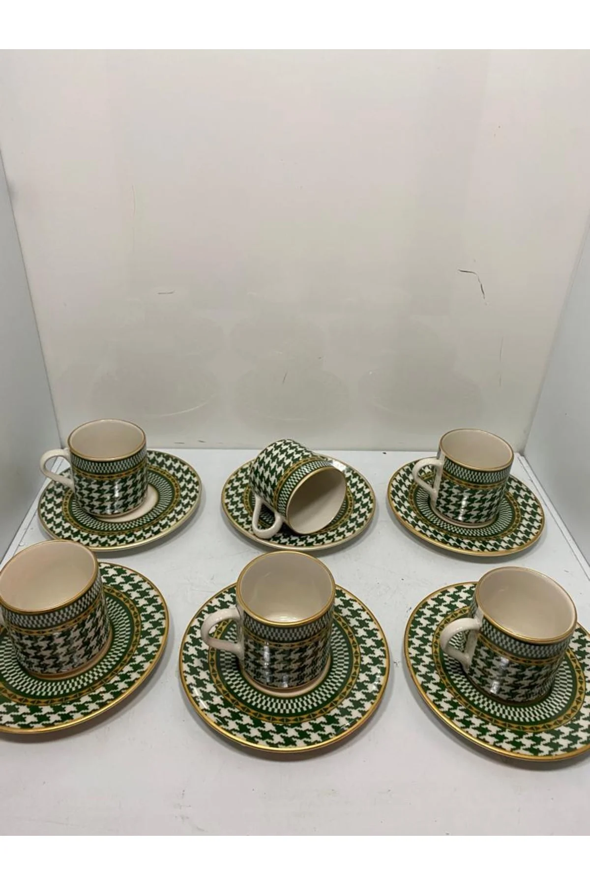 6 Lı Kaz Ayağı Desen Kahve Fincanı Seti