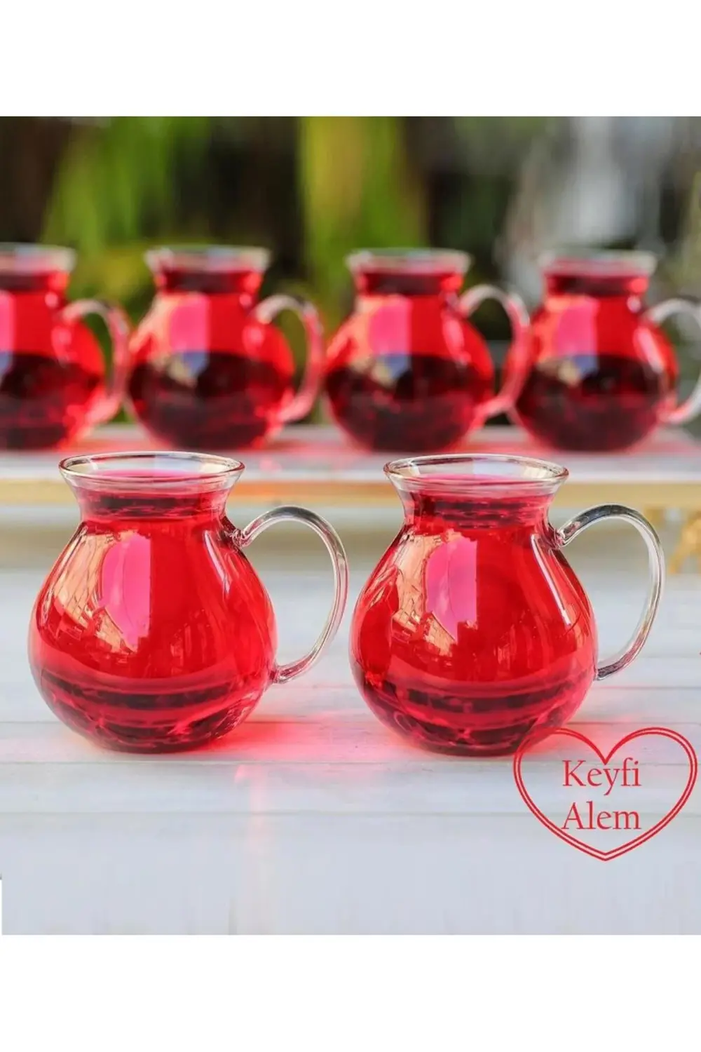 6 Lı Keyfi Ala Borosilikat Cam Bardak Çay Bardağı 200 ml