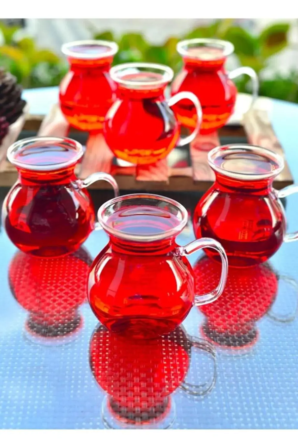 6 Lı Keyfi Ala Borosilikat Cam Bardak Çay Bardağı 200 ml