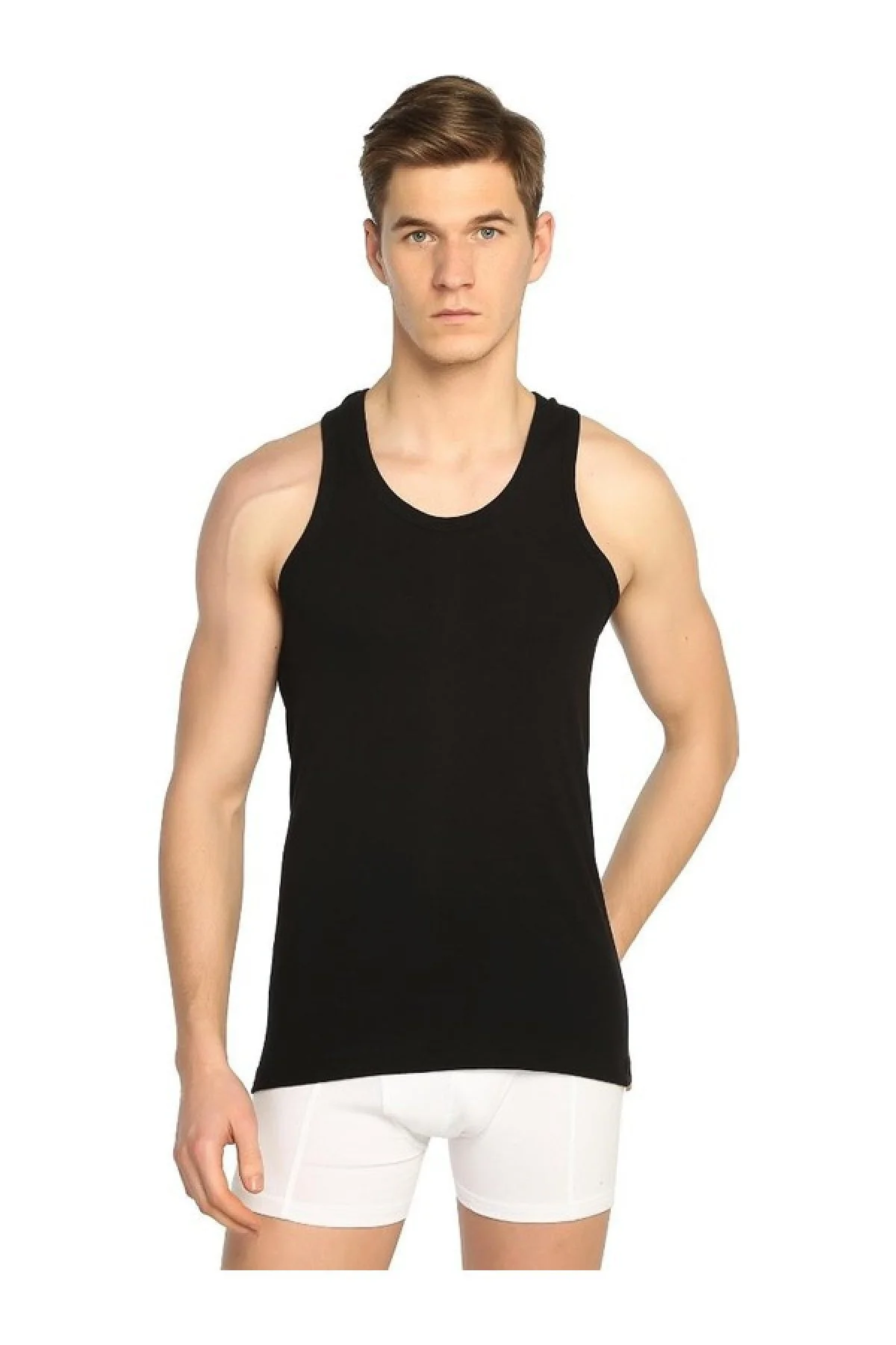 6 Lı Paket Erkek Siyah Ribana Spor Atlet . 0118