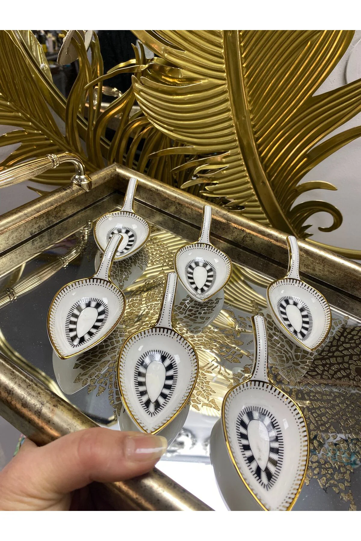 6 Lı Porselen Kaşık Lokumluk Gold (Douglas) 11 cm