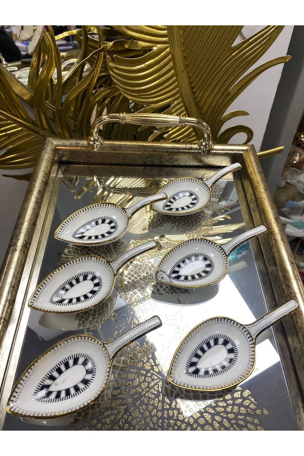 6 Lı Porselen Kaşık Lokumluk Gold (Douglas) 11 cm