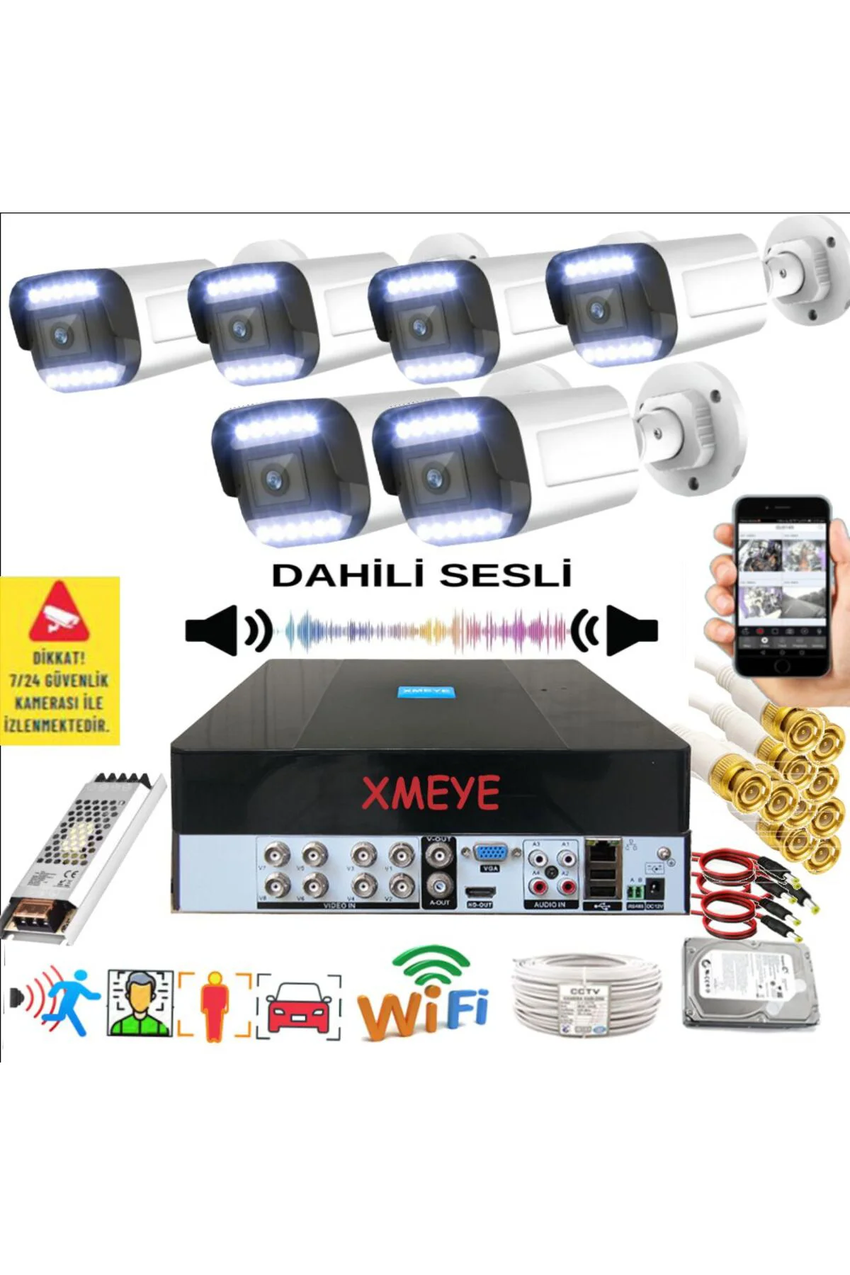 6 lı Sesli Araç İnsan Yüz ve Hareket Algılayan 5 MP Lens 12 Warm 