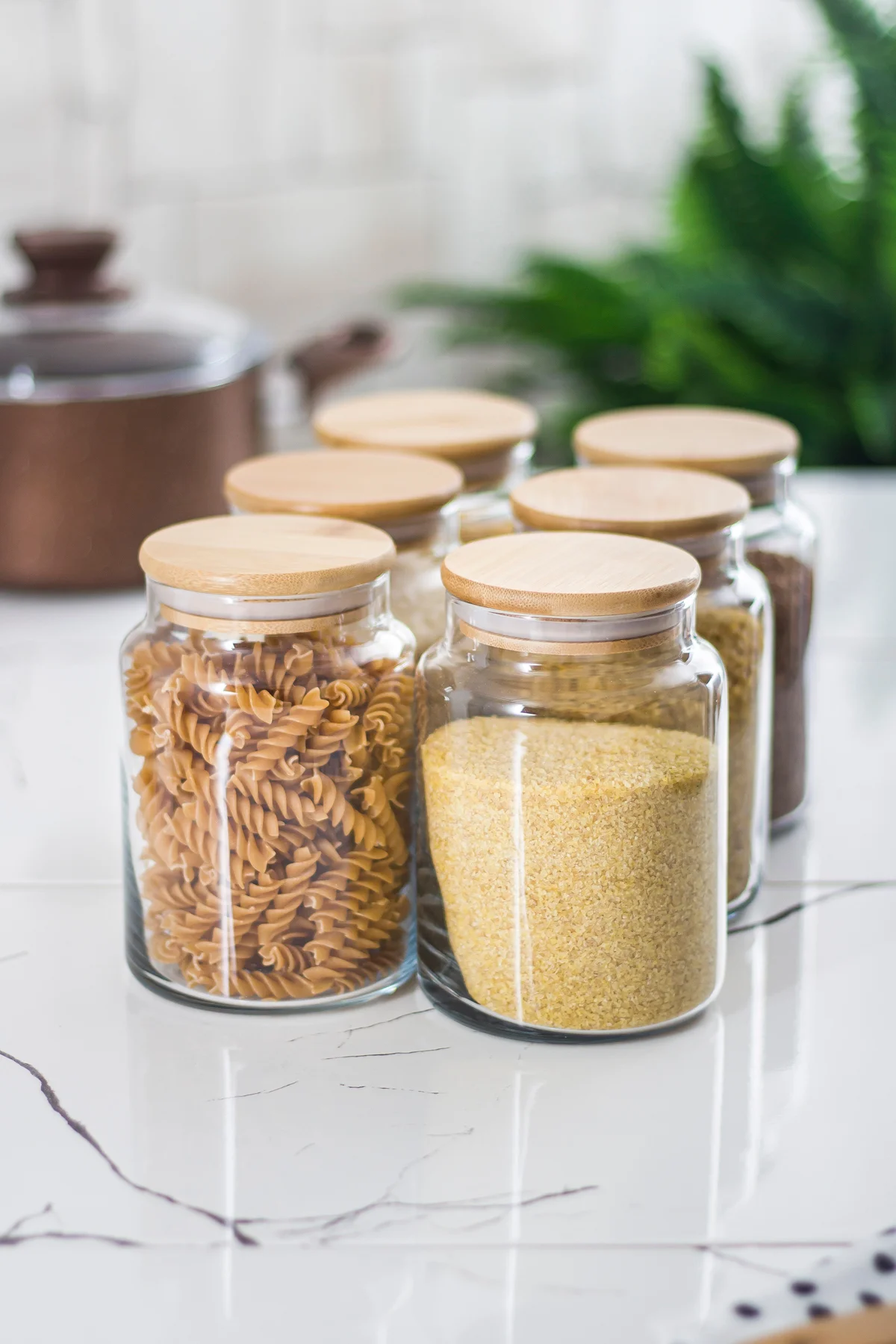 6 Lı Set Bambu Kapaklı Cam Kavanoz & Erzak Saklama Kabı 800 ml Orta Boy ( Vakum Kapak )