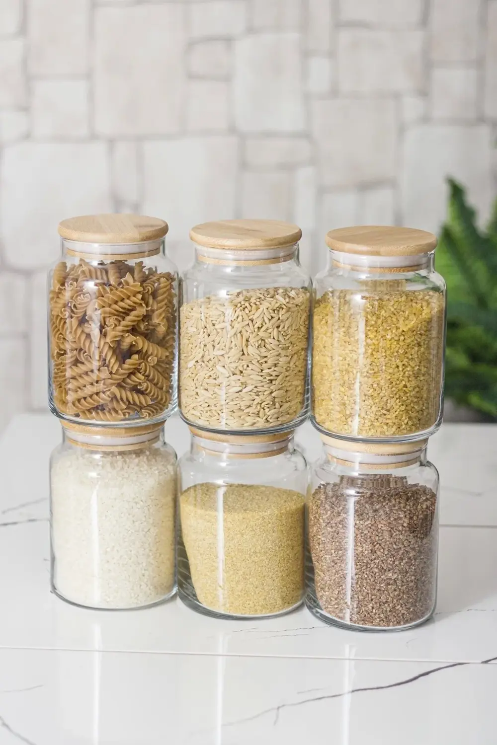 6 Lı Set Bambu Kapaklı Cam Kavanoz & Erzak Saklama Kabı 800 ml Or